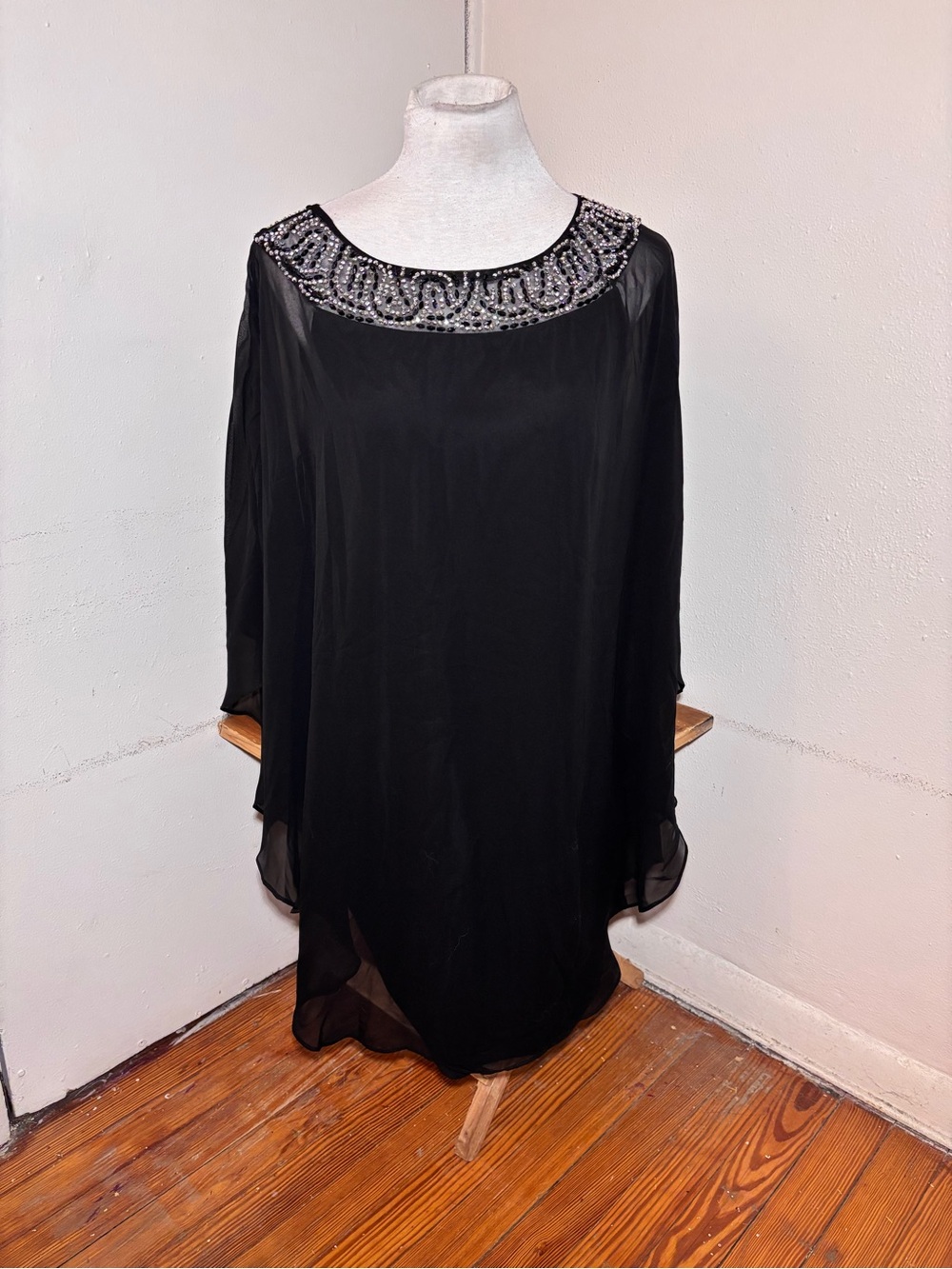 XSCAPE Jeweled Neckline Mesh Evening Dress